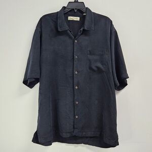 Tommy Bahama Silk Shirt Men's Large Faded Black Short Sleeve Vacation Casual
